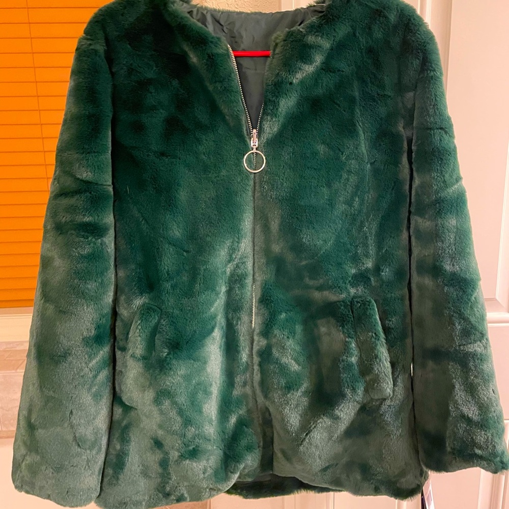 NWT Sebby Green Reversible Faux Fur Coat M